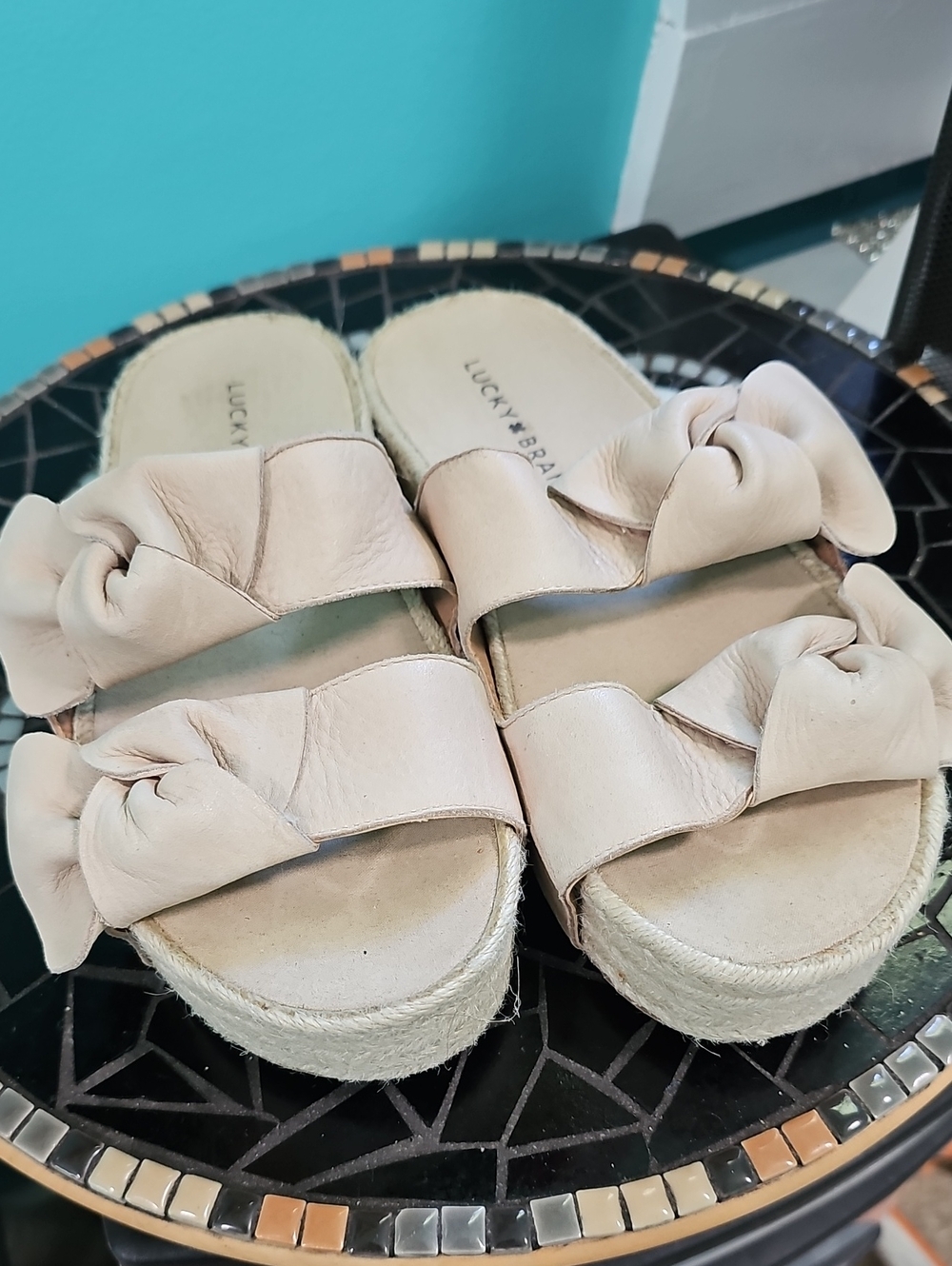 Lucky Brand Pink Cream Knotted Espadrille Slide Sandals